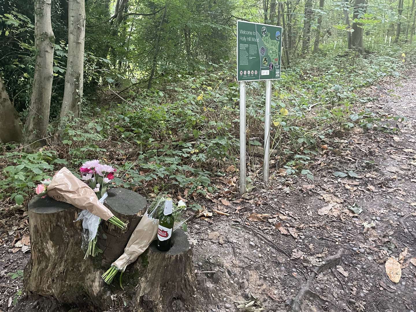 The flowers and beer were placed at Holly Hill Wood, near Snodland