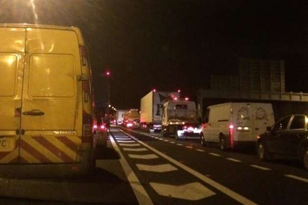 Traffic stacking back on the M20 after the crash