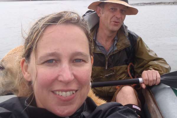 Nicola White and partner David Nolan in a kayak on the hunt for creative treasures
