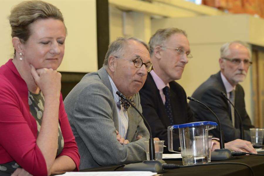 Dr Claire Butler, Medical Director, Dr Richard Morley, Chairman of the Trustees, Julian Brazier MP and Steve Auty, Chief Executive at the meeting on the future of the Pilgrims Hospice in Canterbury held at Canterbury Academy on Friday evening.