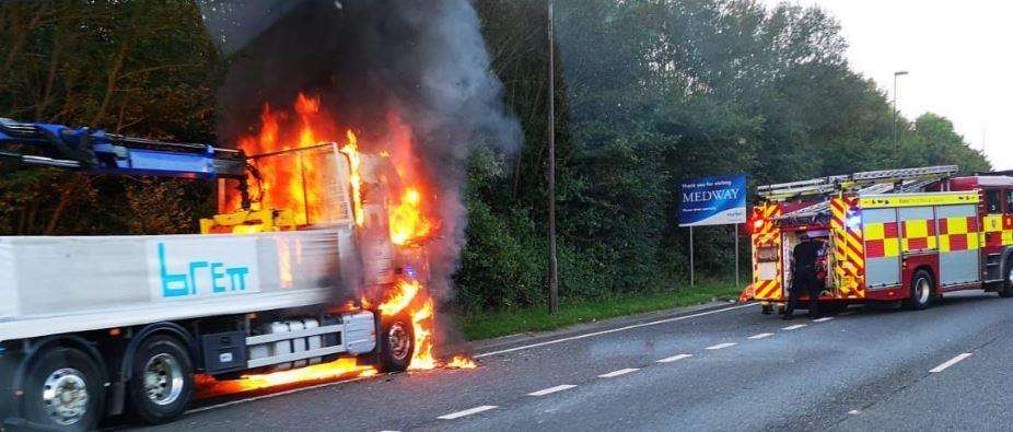 The lorry on fire earlier this morning (4405258)