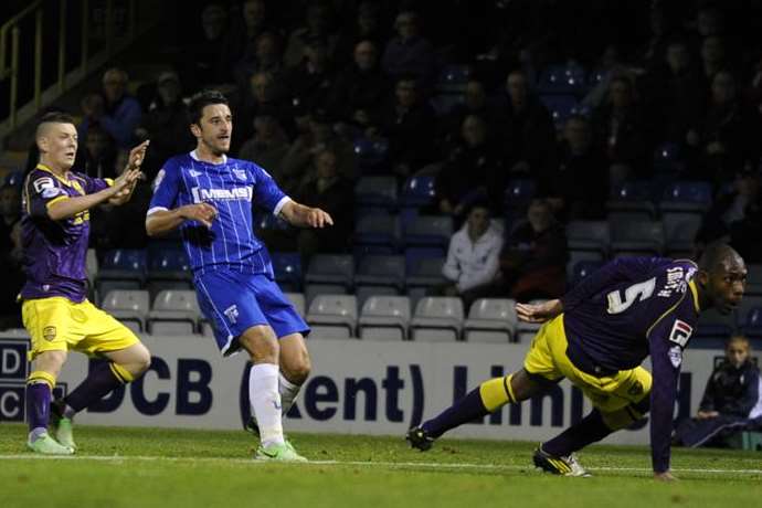 Chris Whelpdale opens the scoring for Gills. Picture: Barry Goodwin
