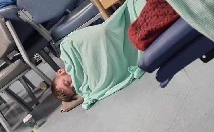 Steven Wells slept on the floor during a 45-hour wait for a bed at the William Harvey Hospital in Ashford