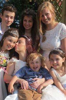 Paula with her six children. Back row: L to R: Bradley, 15, Megan, 14, Kayleigh, 17 Front row: L to R: Lily, 10, Ben, 3, Poppy, 7.