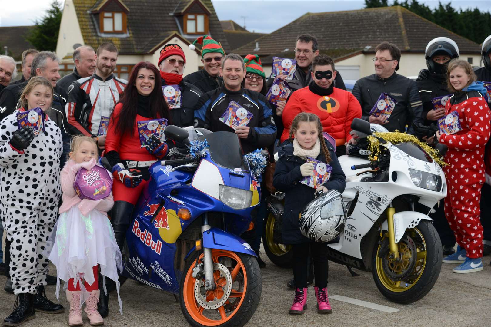 Bikers setting off to deliver selection boxes to care homes across the Island.