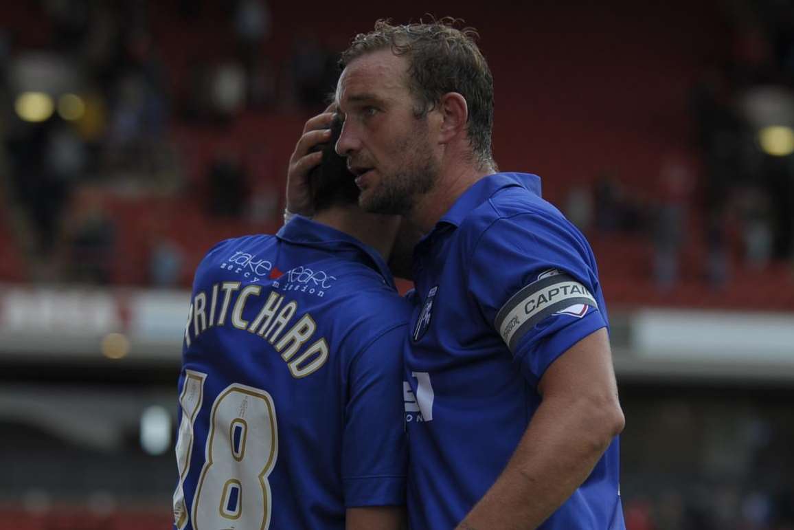 Danny Kedwell is congratulated by Josh Pritchard after scoring against Barnsley Picture: Barry Goodwin