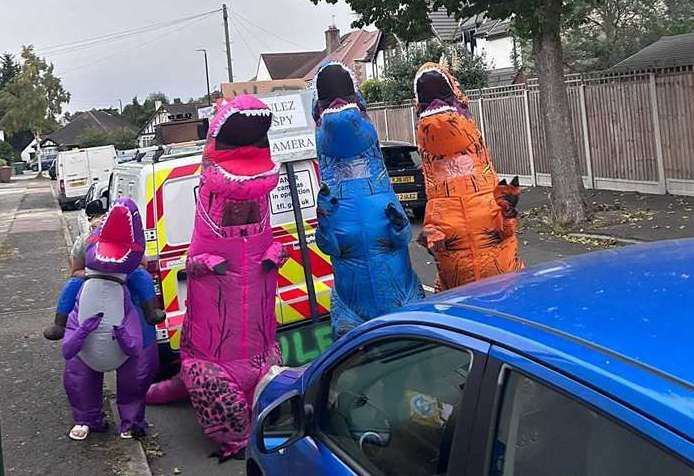 Anti-ULEZ activists dressed as dinosaurs have been known to hold protests on points along the Kent-London border. Picture: Paul Sullivan