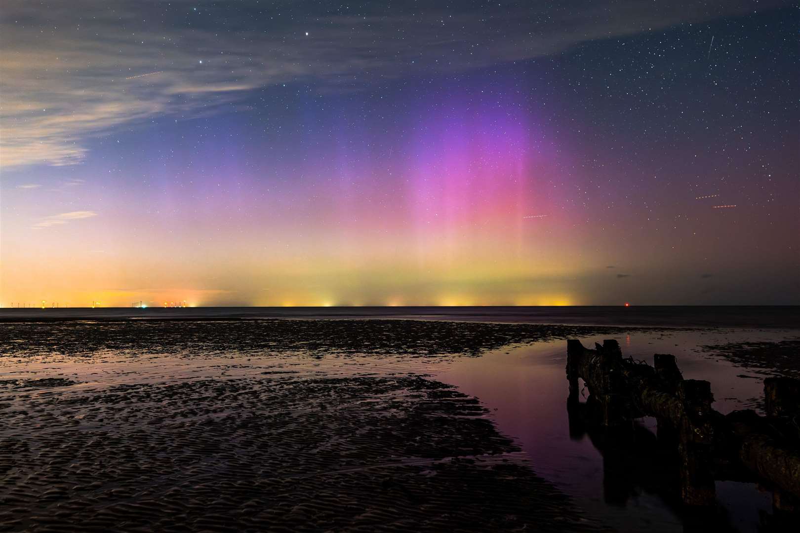 Chris Cork from Maidstone took this image of the Northern Lights at Reculver Beach in Herne Bay, he stayed up into the wee hours editing the pic. Photo: Chris Cork
