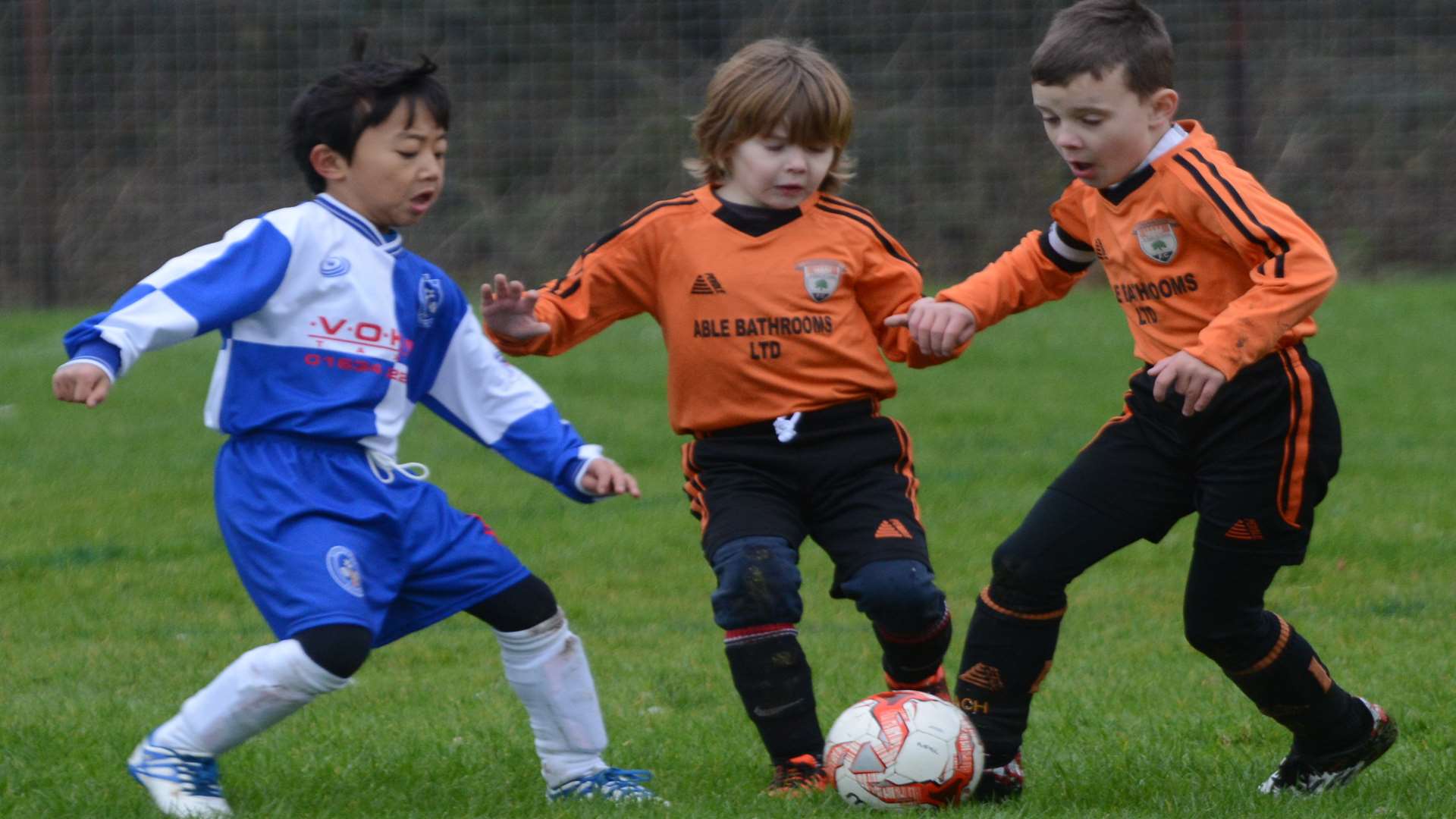 Lordswood Youth under-7s, in orange, up against Bredhurst Juniors Picture: Gary Browne
