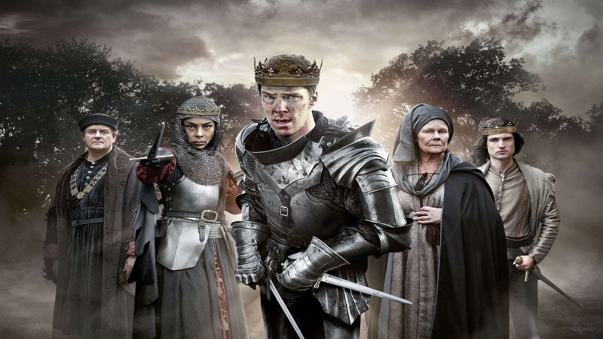 Benedict Cumberbatch in The Hollow Crown: The War of the Roses with Hugh Bonneville, Sophie Okonedo, Judi Dench and Tom Sturridge. Picture: Robert Vigalsky
