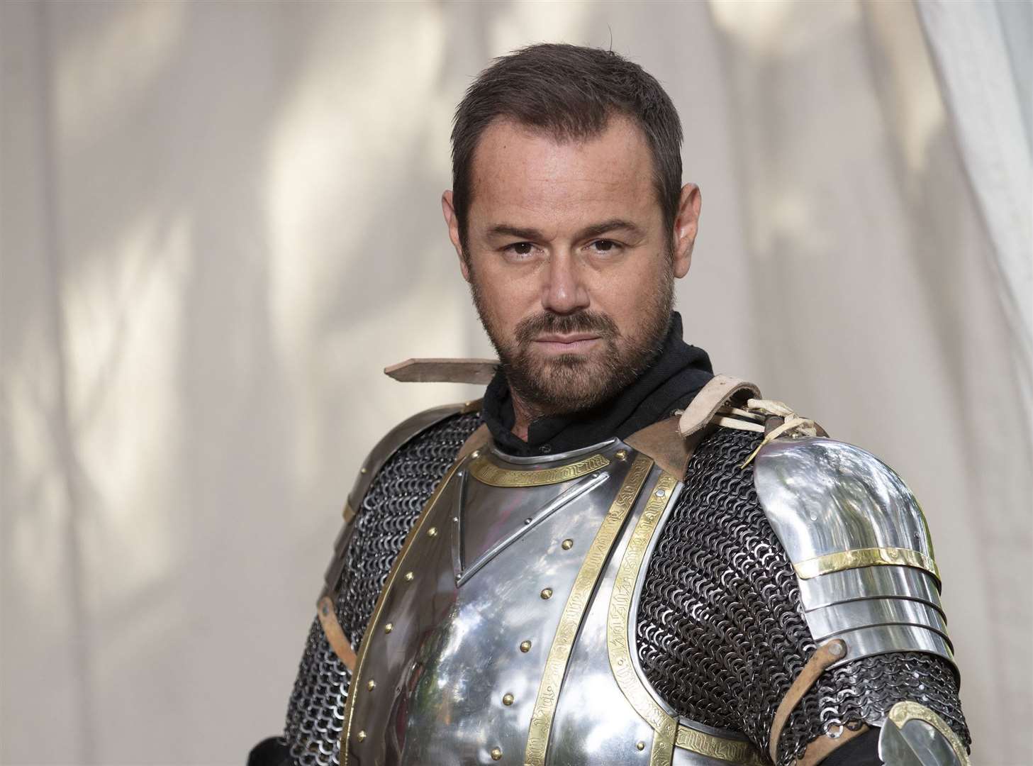 The actor in medieval armour for his appearance on BBC One's Danny Dyer's Right Royal Family.