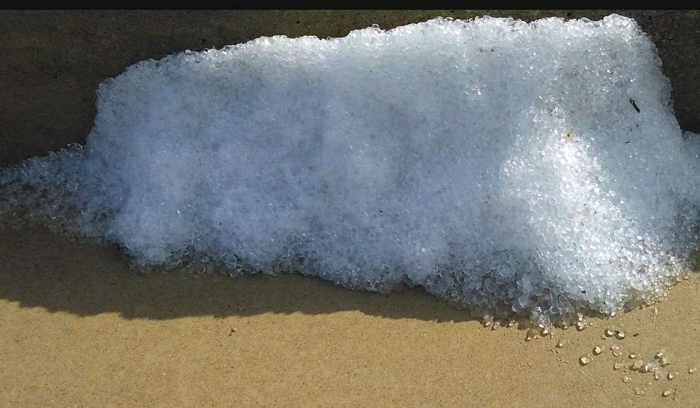 A cluster of ice sat on the beach as the sun came out. Picture: @jojc_