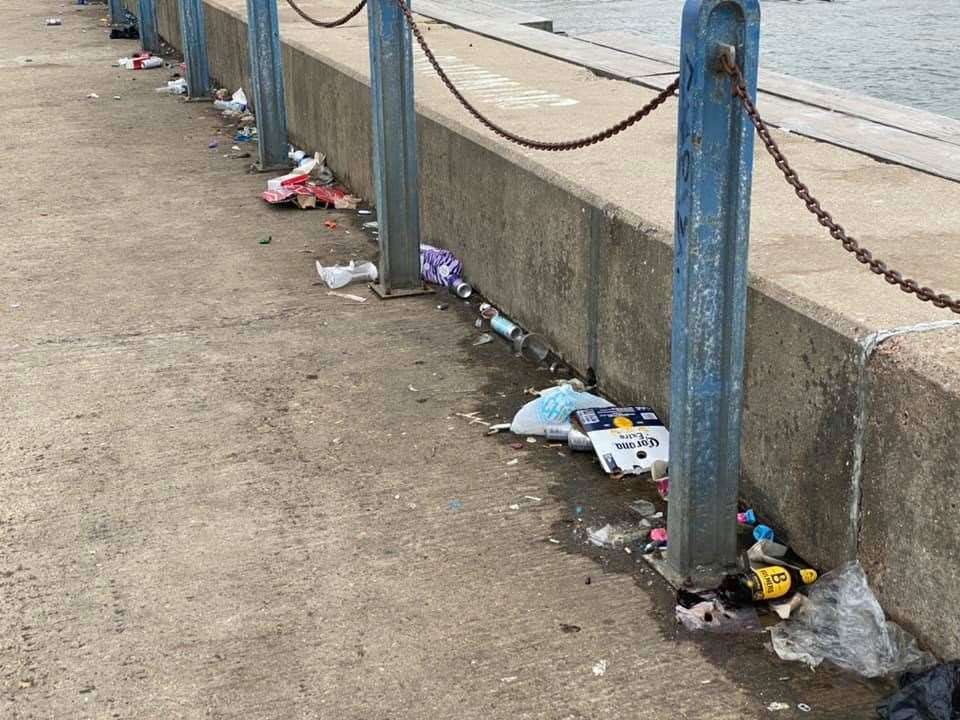 Litter at the west quay this weekend. Picture: Andrew Berry