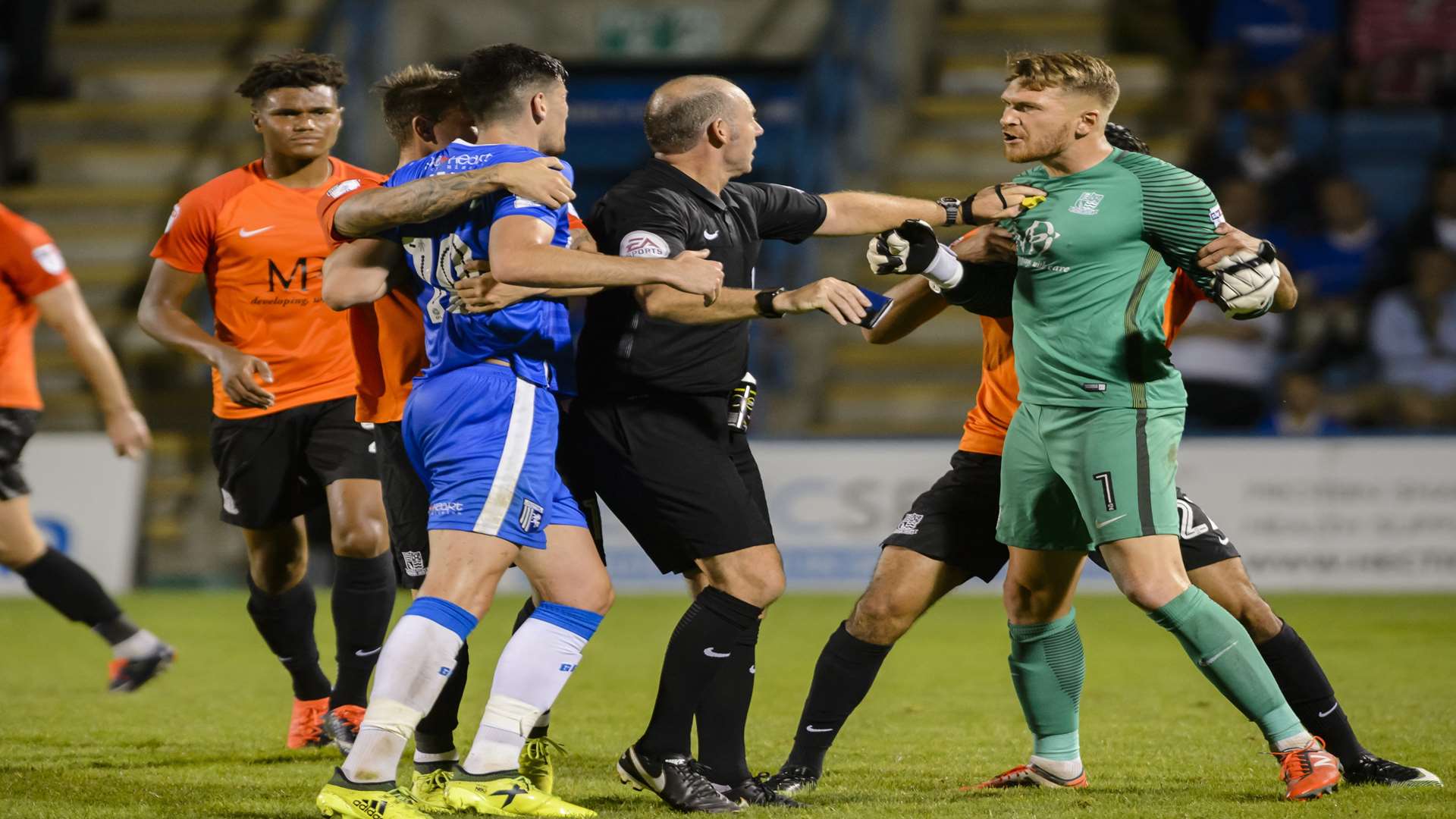 Conor Wilkinson got a yellow card for a late challenge on the Southend keeper Picture: Andy Payton