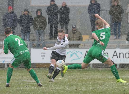 Andy Pugh scores the first of his two goals against Hemel Hempstead on Saturday. Picture: Andy Payton