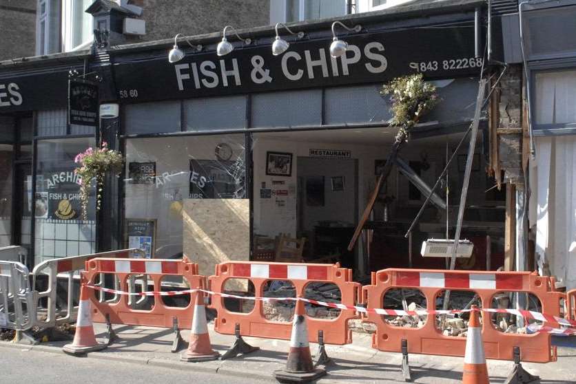 Archie's fish and chip shop in Minster was wrecked by a car in the early hours. Picture: Chris Davey