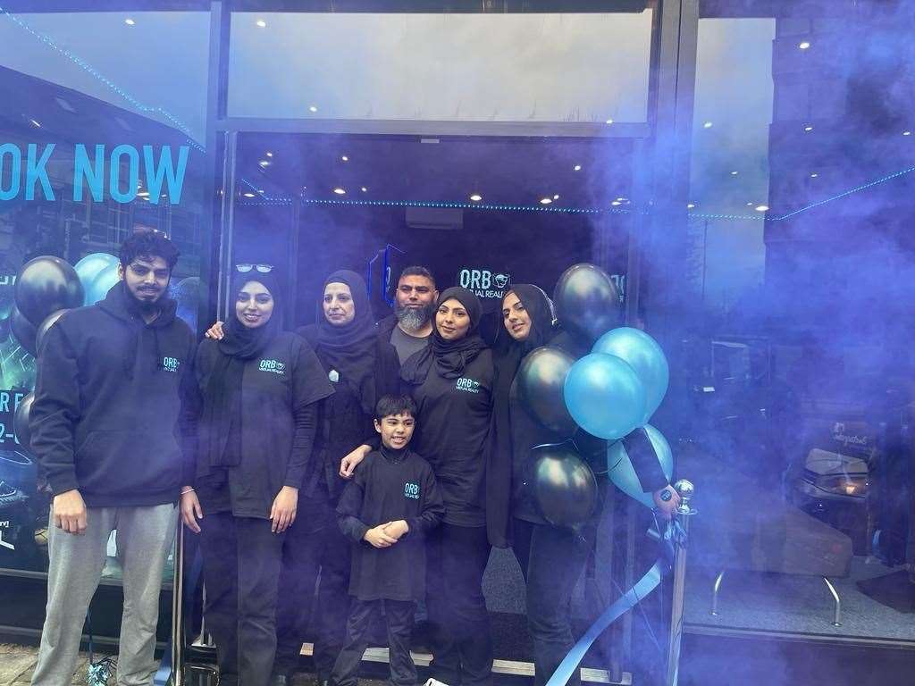 The family on the opening day of Orb Virtual Reality. Picture: Humaira Farooq