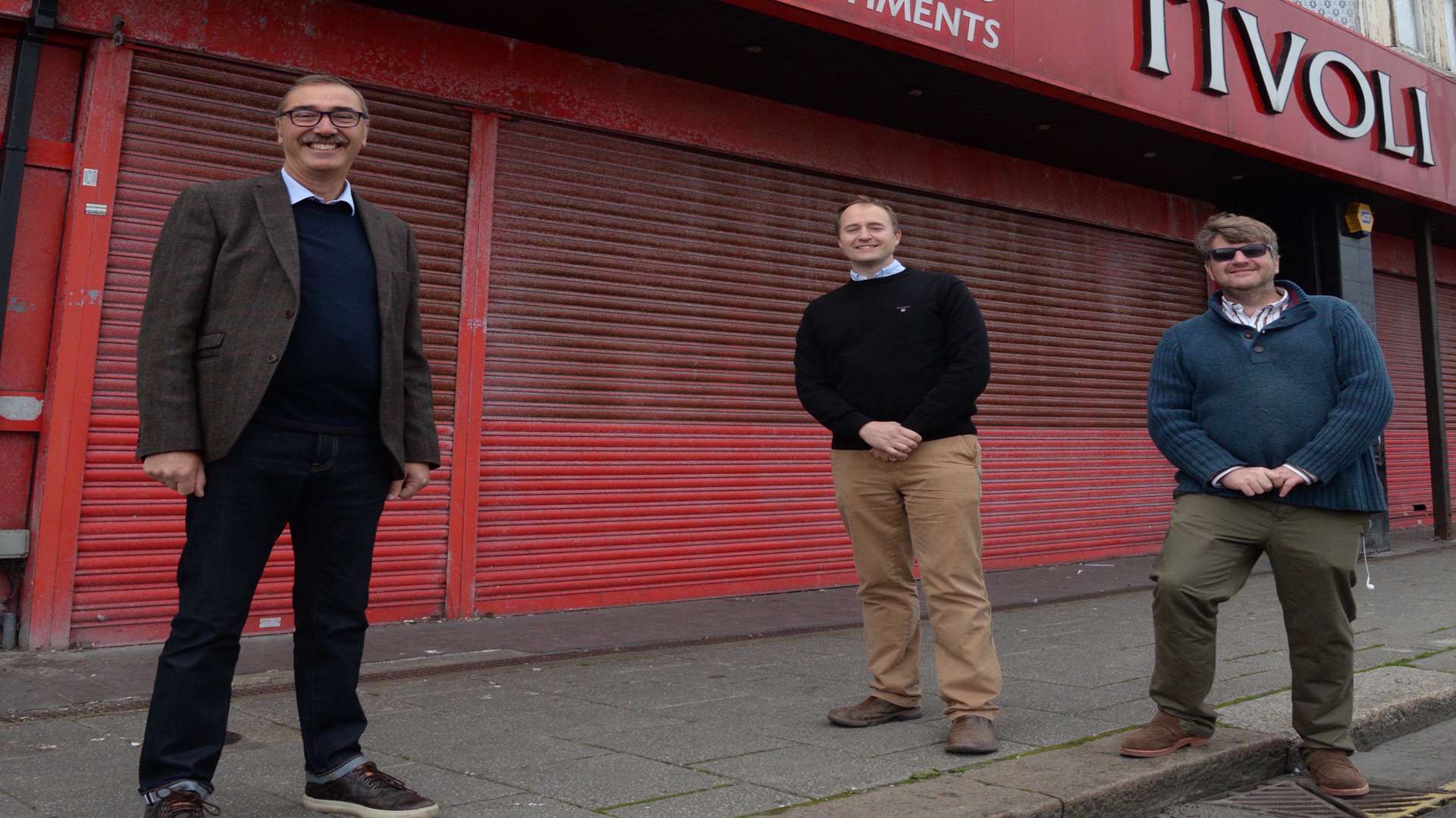 Cllrs Andrew Cook, Simon Cook and Joe Howes outside the former the former arcade