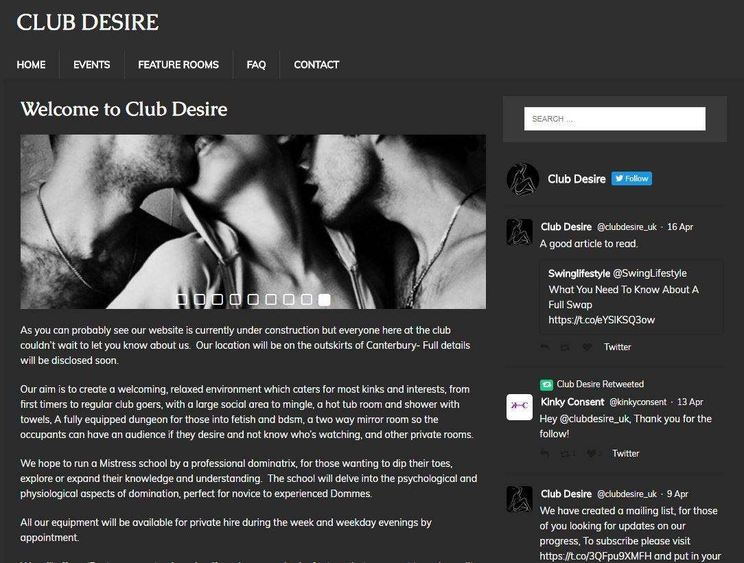 The website for Club Desire - it could be coming to Canterbury