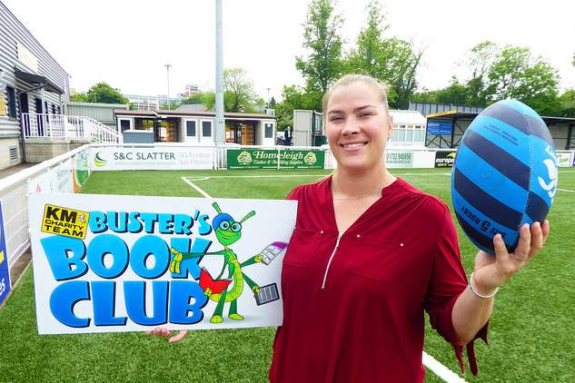 Former Women's England Rugby Team Captain Catherine Spencer is supporting the Buster's Book Club home reading scheme for schools.