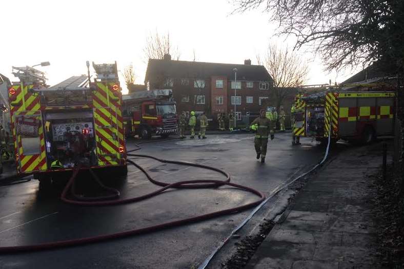 The road was closed while fire crews dealt with the blaze