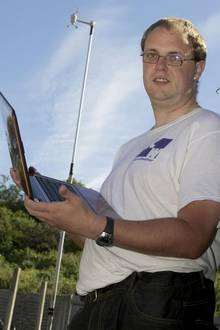 Amateur weatherman Shaun Maltby, from Strood, with an anemometer in his garden