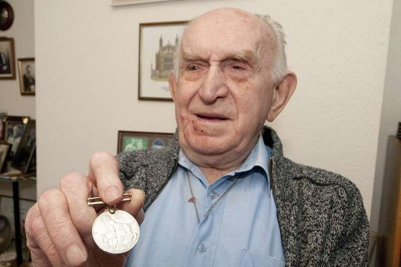 Jozef Kulpinski who lost his war medal in the town but has now been reunited with it