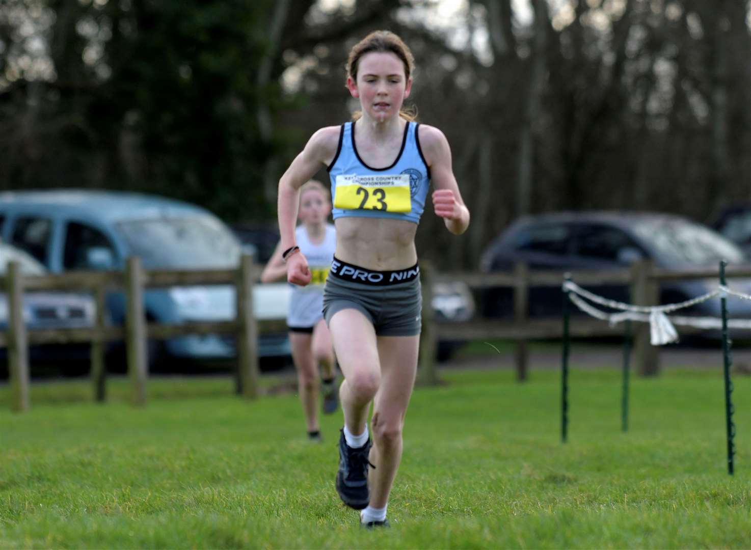 Charlotte Foster of Cambridge Harriers was third in the under-13 girls’ race. Picture: Barry Goodwin