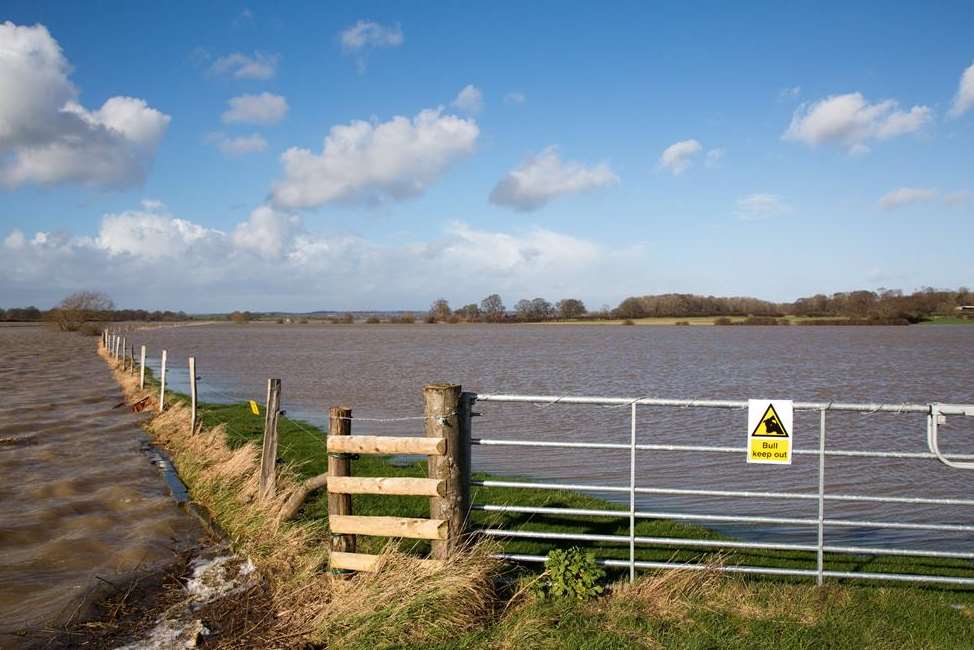 Torrential rain led to the River Rother bursting its banks at Wittersham and flooding onto fields. Picture: Stuart Kirk