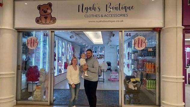 Owners Aaron Perry, 39, his partner Cathie Coles with their one-year-old Nyah in Dartford. Picture: Aaron Perry