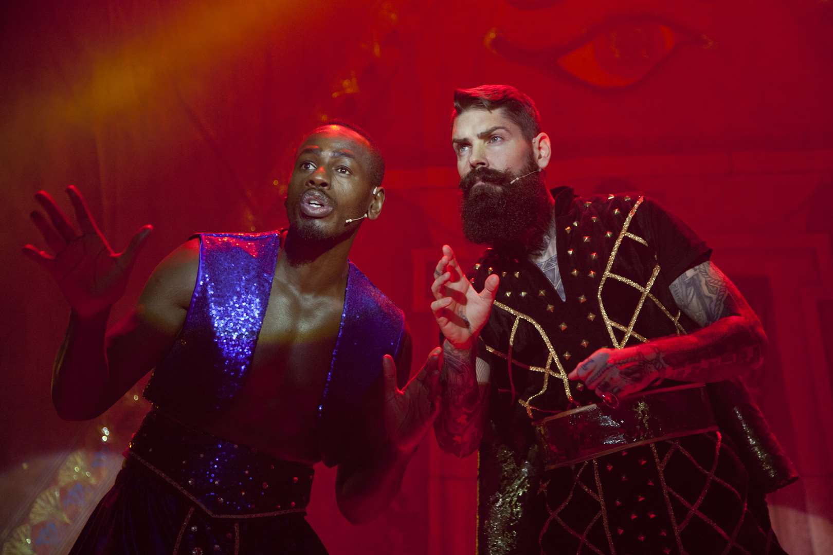 Ben Ofoedu and Shayne Lynch playing The Genie and Abanazar at the opening night