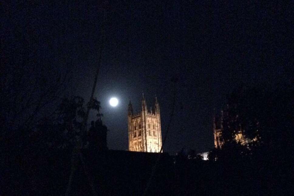 The moon near Bell Harry at Canterbury Cathedral. Picture by @pellegrino5