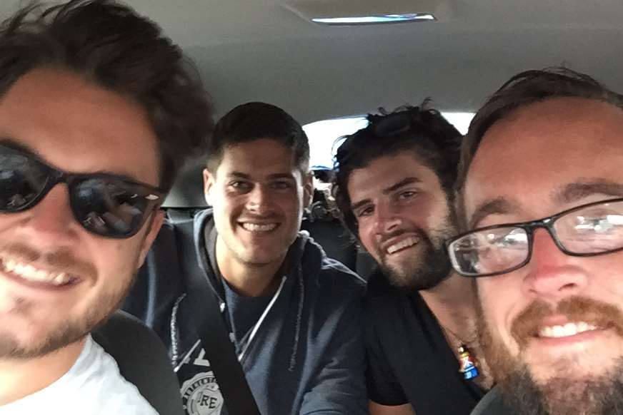 Matt Day (front right) was travelling back with friends from V Festival