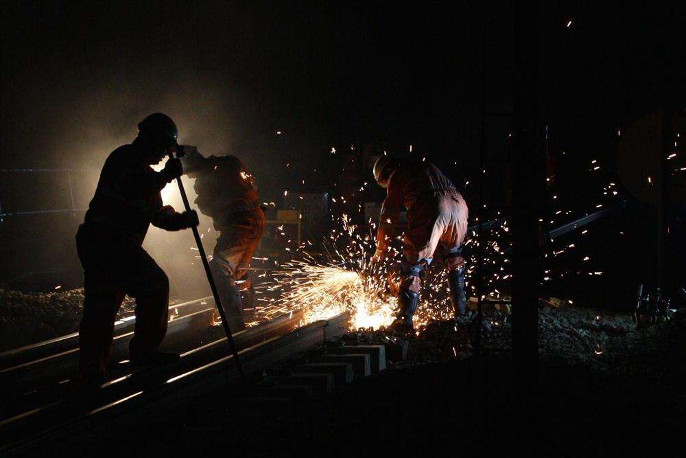 Network Rail crews at work upgrading the line. Picture: Chris Denham, Network Rail.
