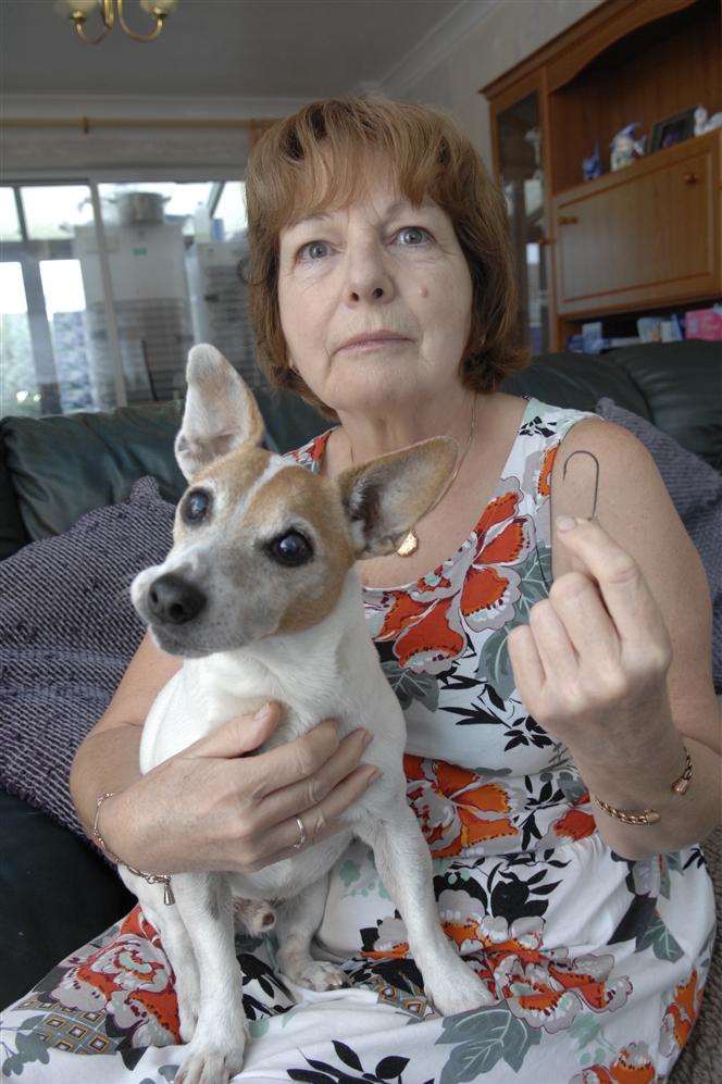 Paula Galvin, of Halfway, and her dog Dylan who ate a fish hook whilst being walked along Minster Leas