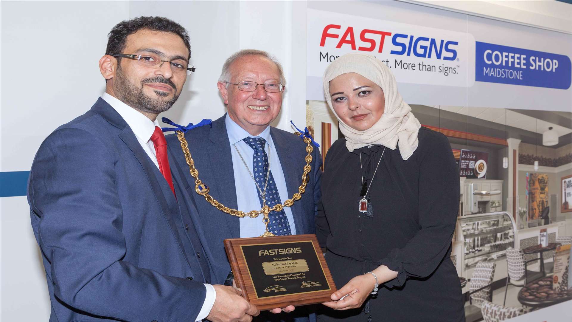 Muhannad Ziyadah, managing director of the new Maidstone centre, left, with his wife Basma and Cllr Derek Butler, the Mayor of Maidstone