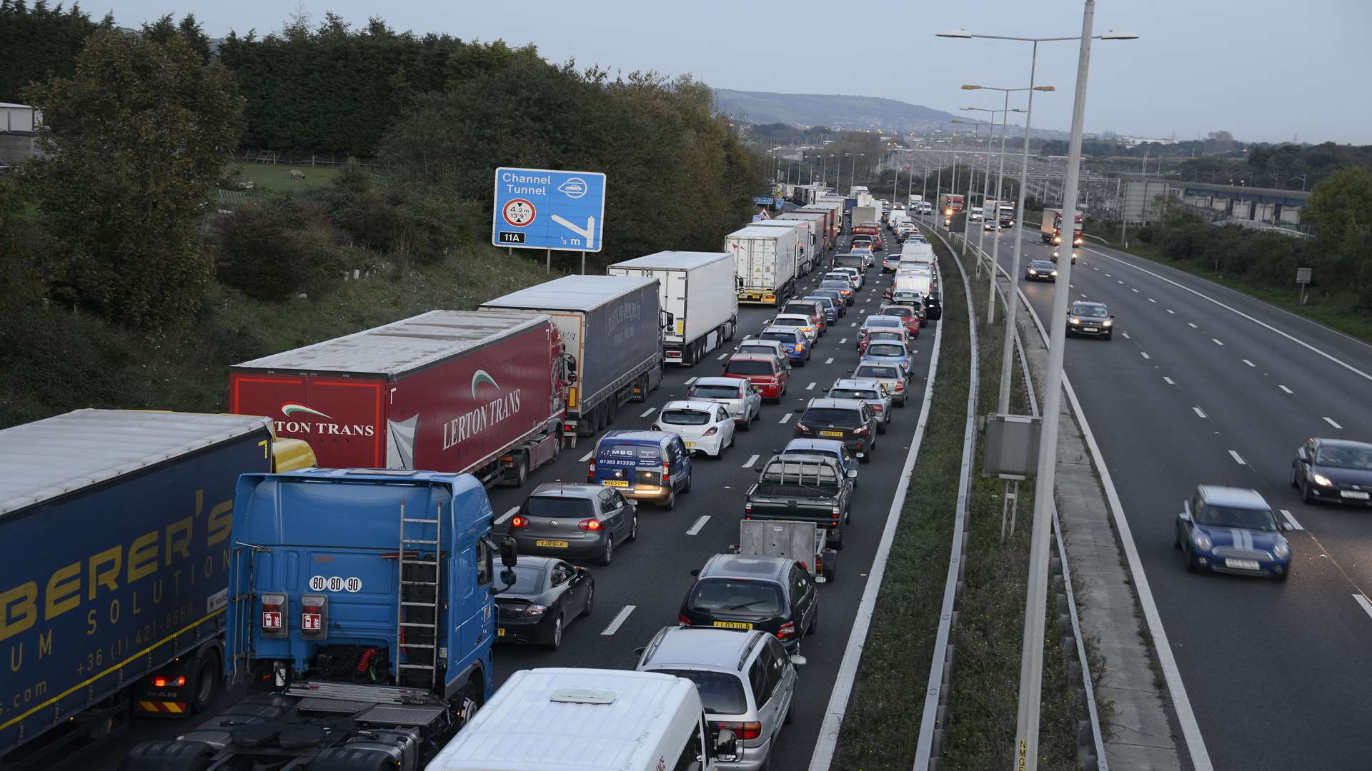 Long queues on the M20 after a serious crash. Picture: Paul Amos.
