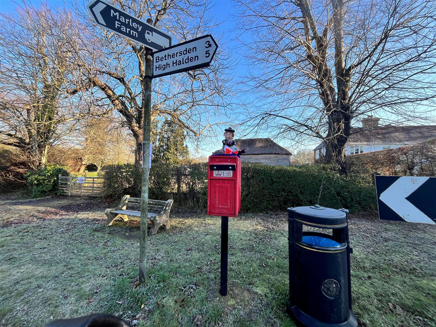 The postbox is situated at the end of Biddenden Road at the junction of Cage Lane and Bethersden Road