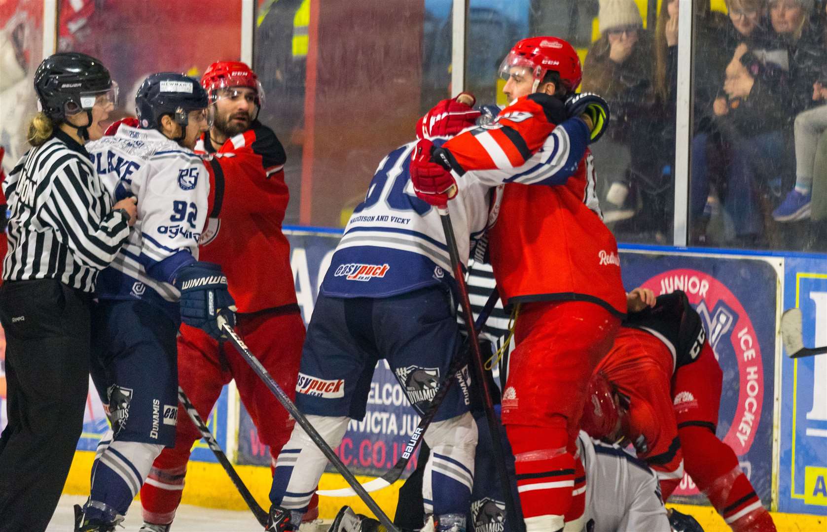 Action heating up on the ice between Invicta Dynamos and champions Streatham Picture: David Trevallion
