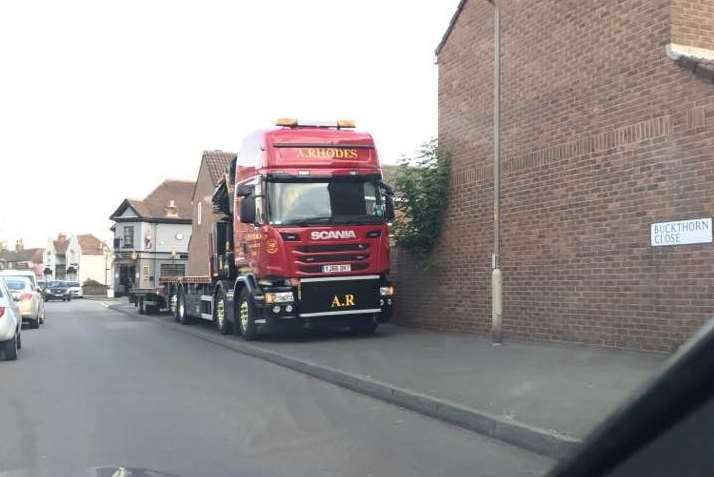 This HGV was parked on the whole of this stretch of pavement in Golf Road, Deal, just metres away from Sandown School