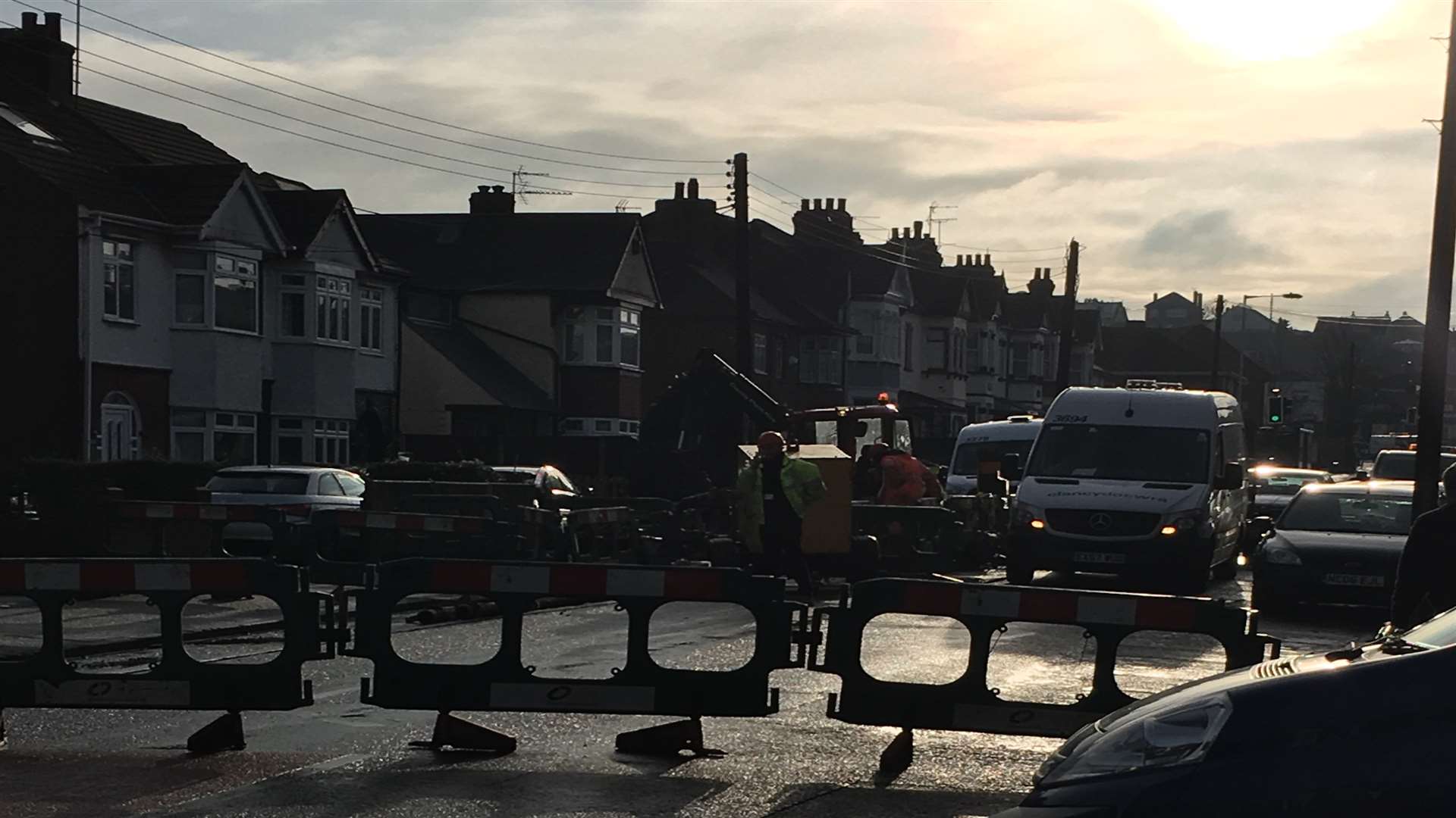 Roadworks in Halfway Road after a burst water main