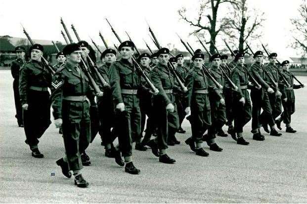 Richard Vaughan at his passing out parade in 1961 (second from left, front row). Picture: RAPC