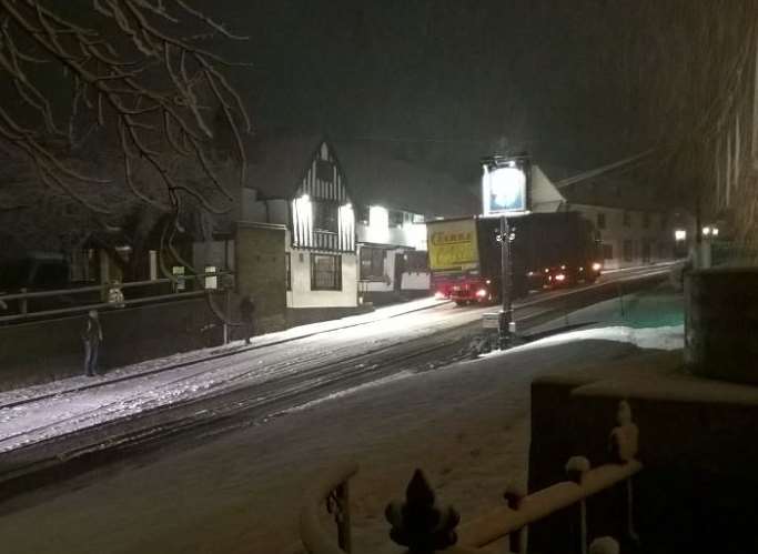 Martin Gadd took this picture showing a lorry struggling up Linton Hill last night.