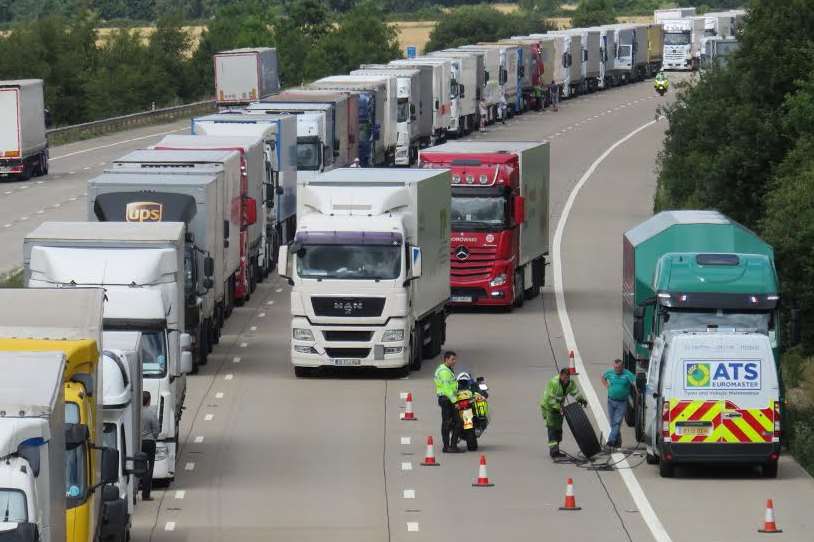 The scene on the M20 near Sandyhurst Lane