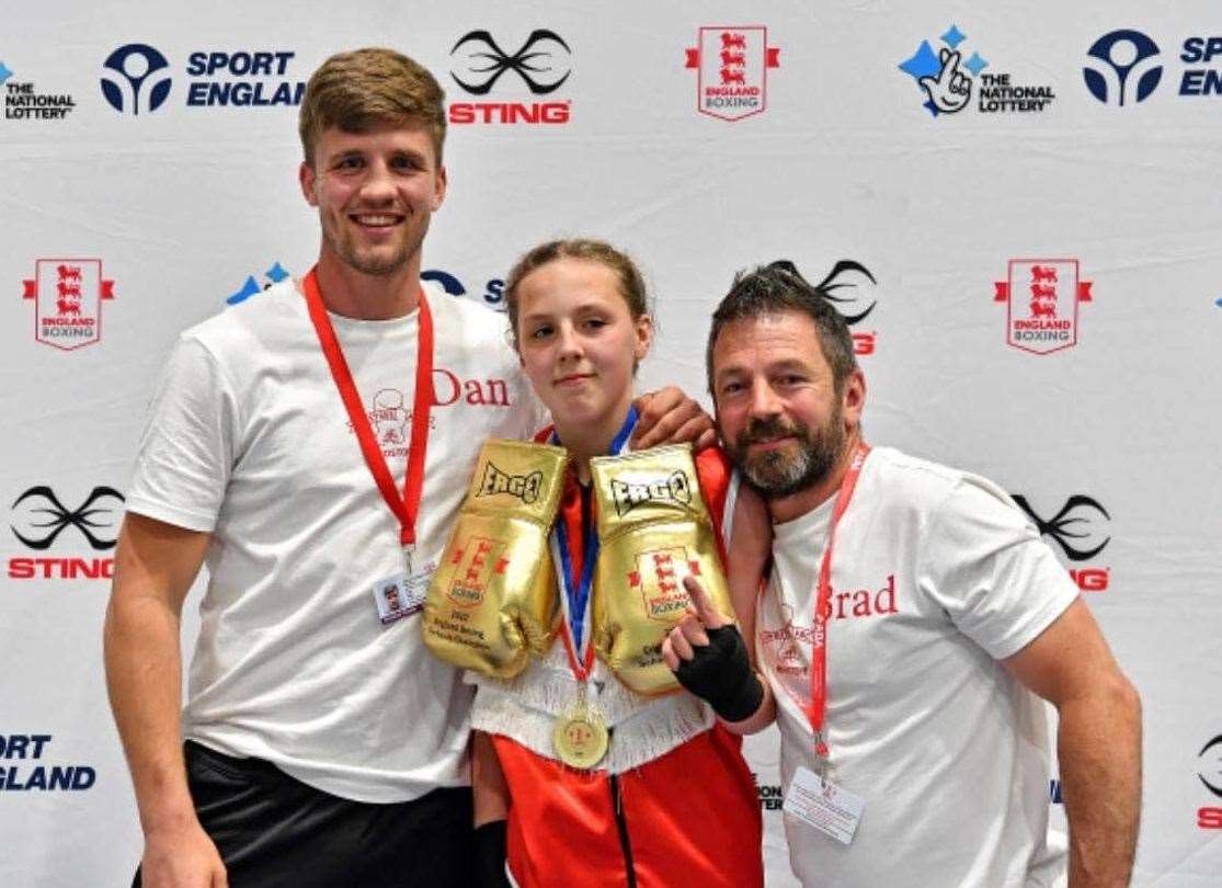 Westree boxer Daisy May Constable with coaches Dan Woledge and Brad Urquhart