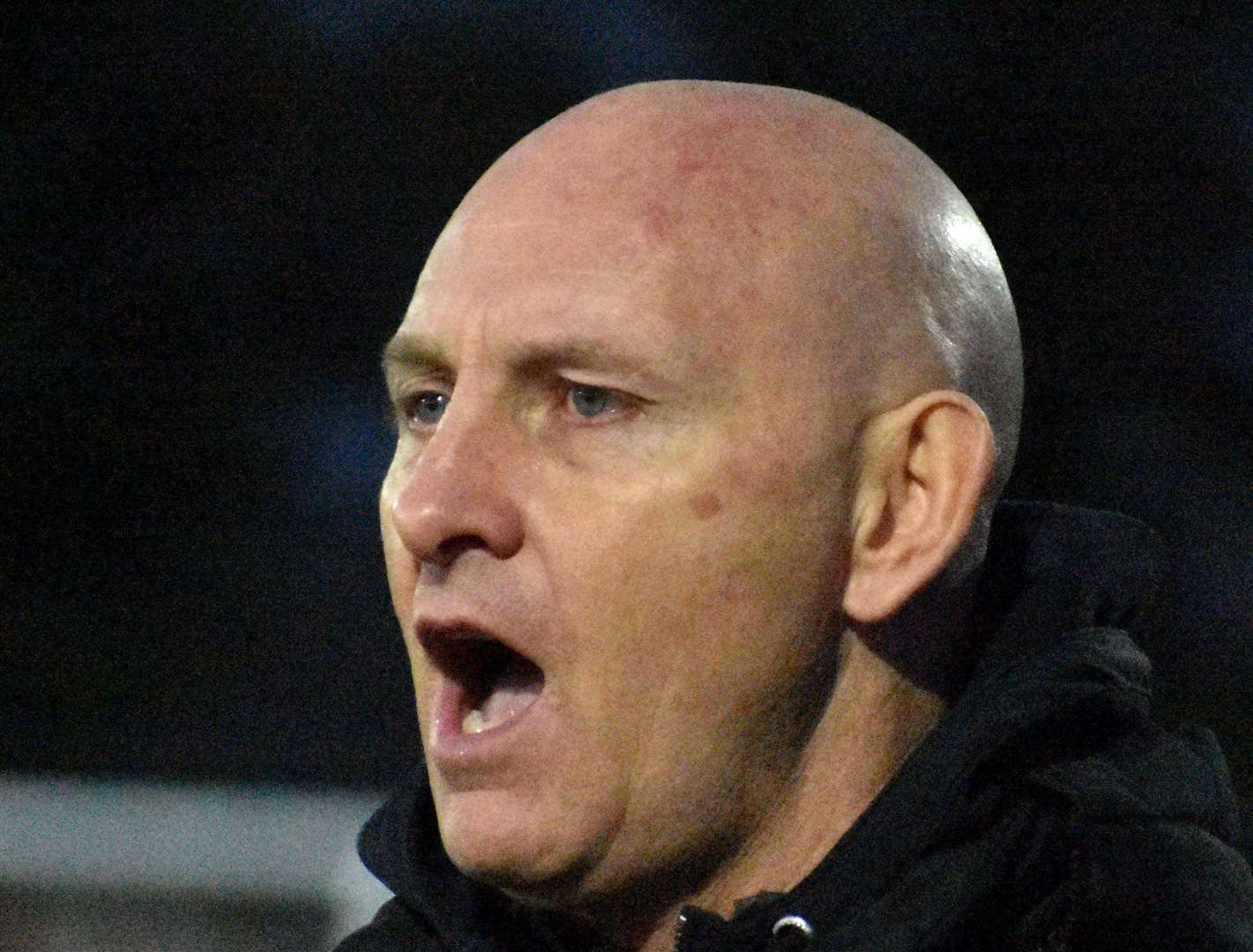 Margate boss Mark Stimson – claimed referee Joseph Dann-Pye admitted making an error in giving Dulwich Hamlet’s first goal in Gate’s 4-1 loss on Saturday. Picture: Randolph File