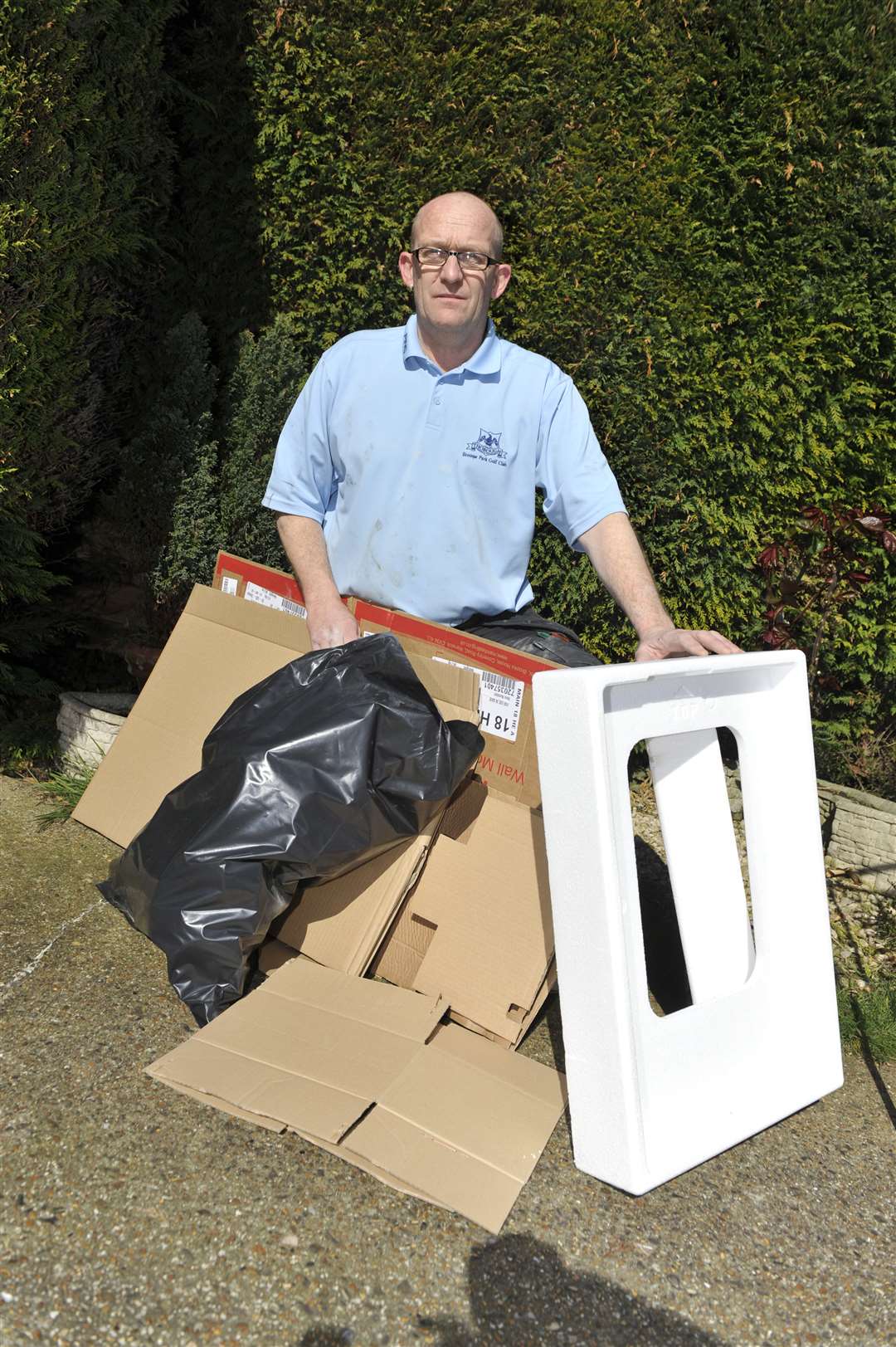 Nick Philpott with a few bits of cardboard and polystyrene that he says would cost £54