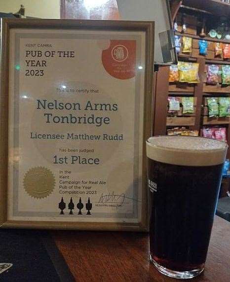 The CAMRA Kent Pub of the Year certificate for the Nelson Arms. Picture: West Kent CAMRA