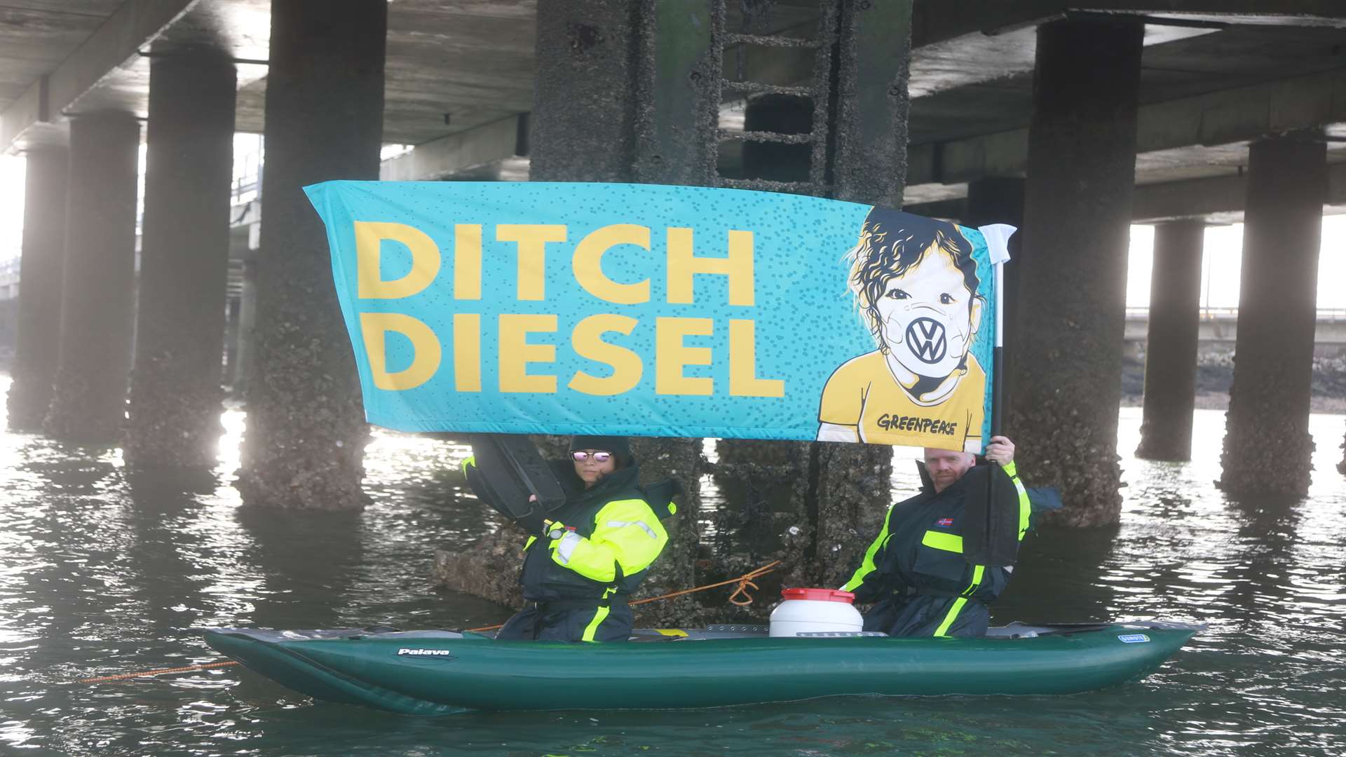Activists have put up banners around the docks. Picture: Kristian Buus/Greenpeace