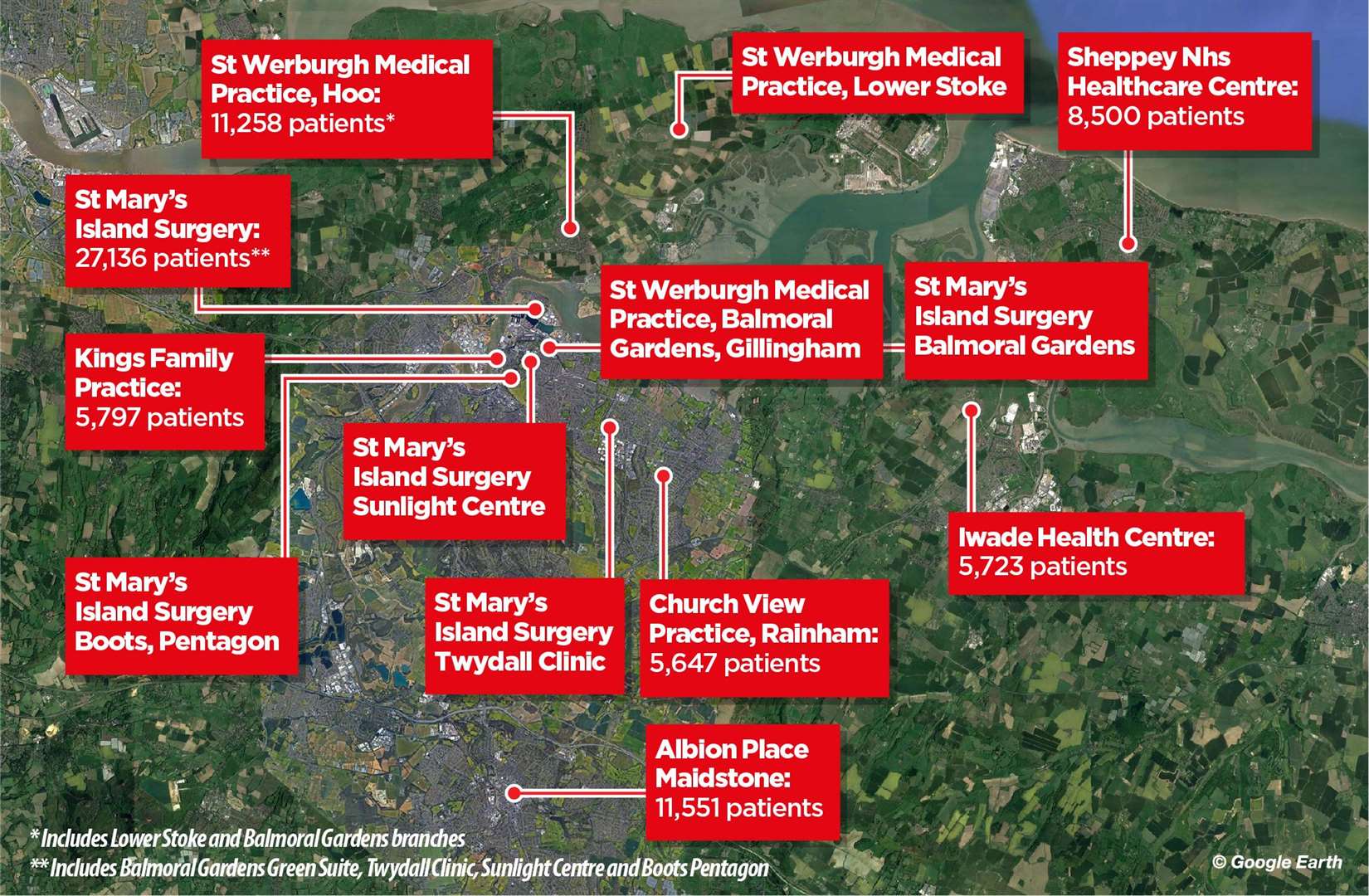 The former DMC surgeries in Kent faced in 2020 which have all been taken over by new providers with Iwade set to transfer this year when its contract with the NHS ends in March